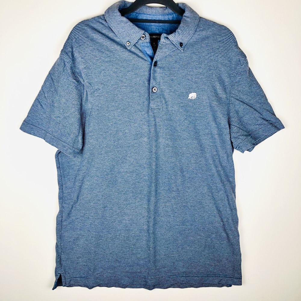Banana Republic Mens L Polo Shirt Blue Heather Stripe Elephant Logo 184663-02